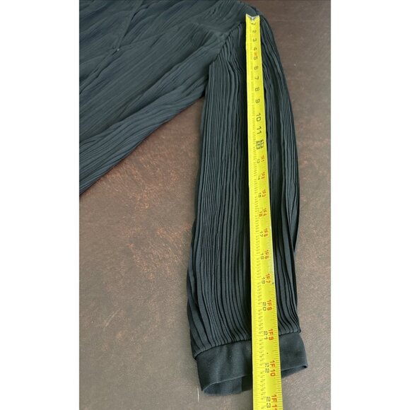 Totême Black Pleated Top V-Neck Long Sleeve XS - Picture 9 of 10